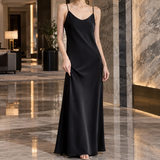 Catriona Satin Slip Dress - Black