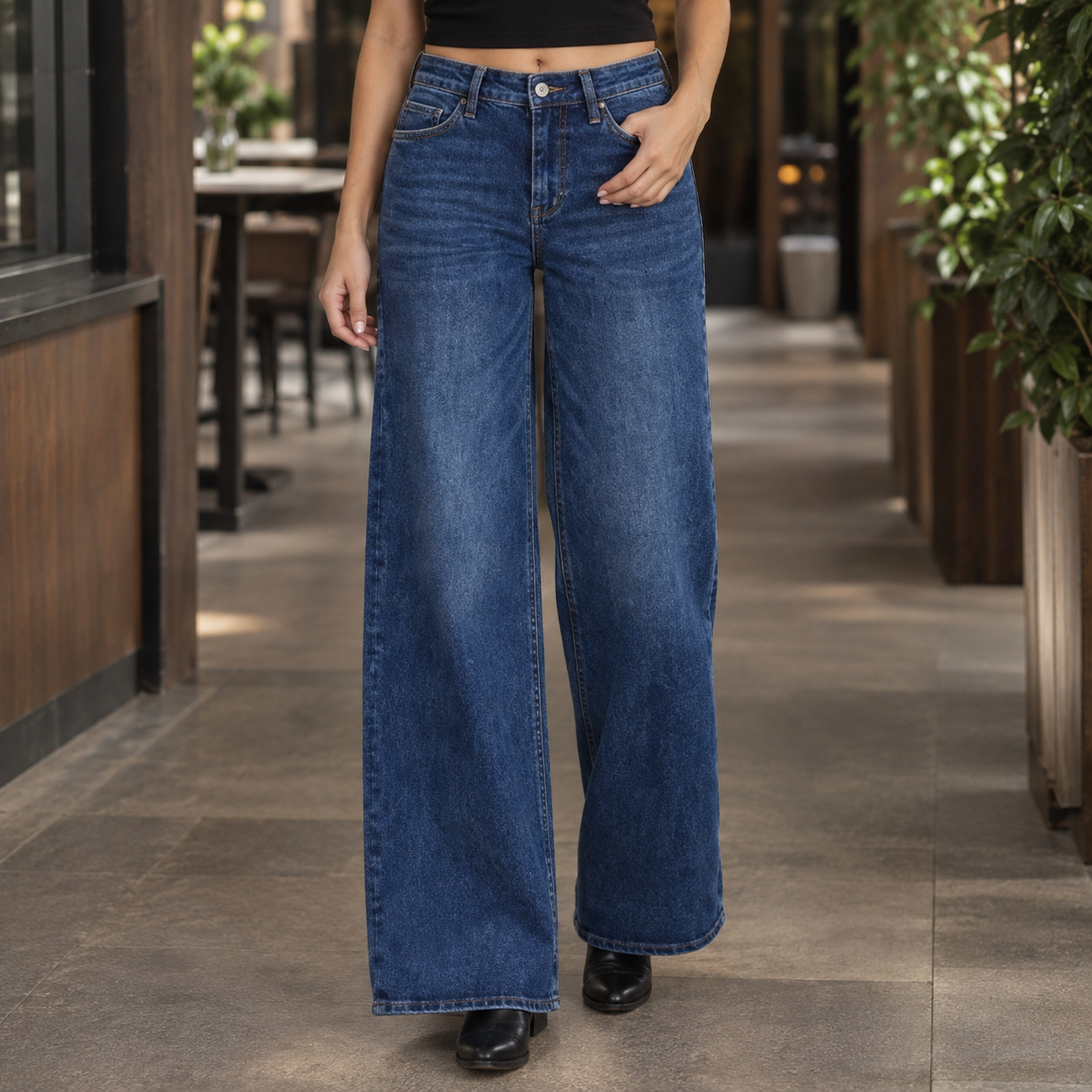 Sarah-Marie Wide Leg Jeans - Dark Blue