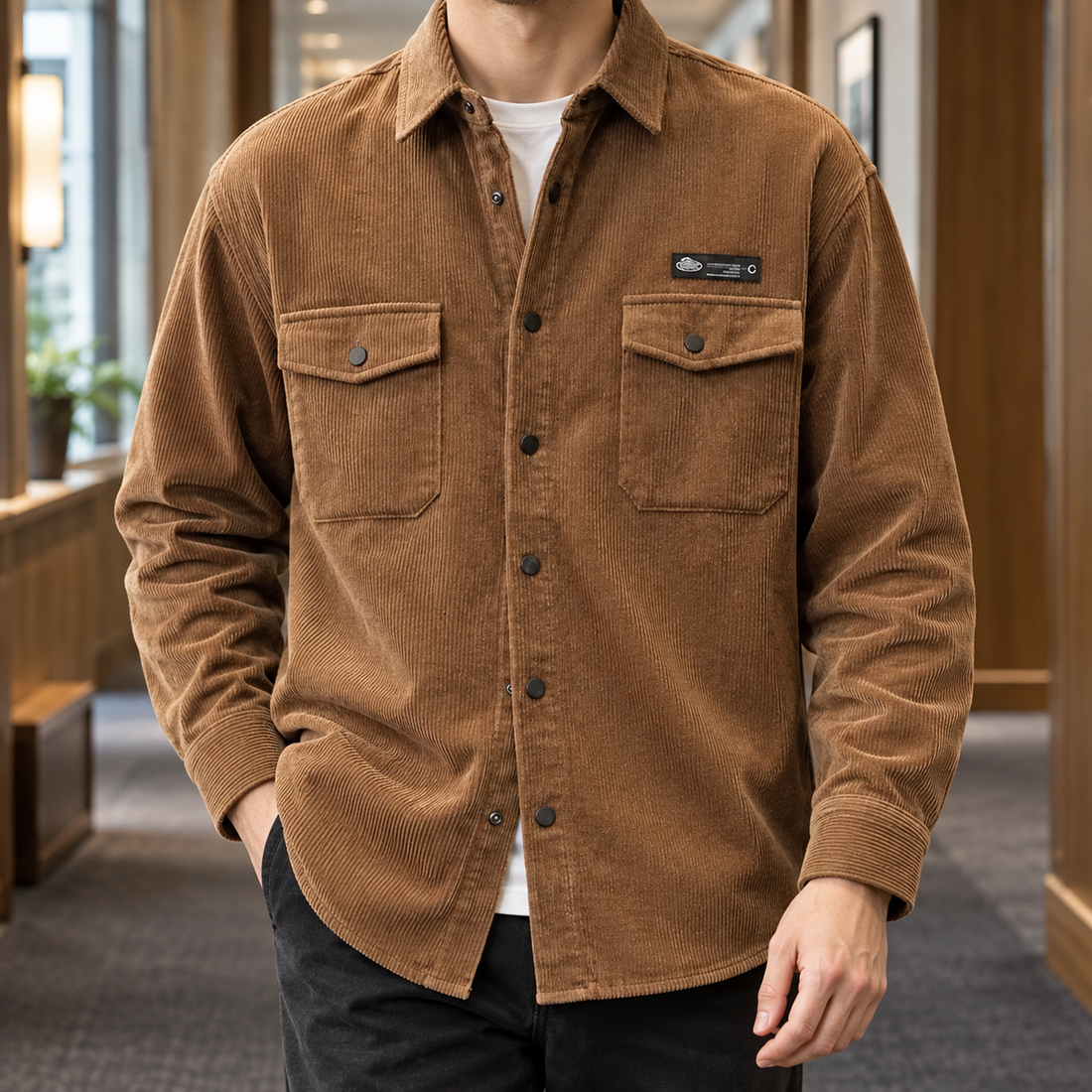 Ethan-Stone Corduroy Overshirt - Brown