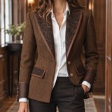 Greta-Mae Herringbone Blazer - Brown