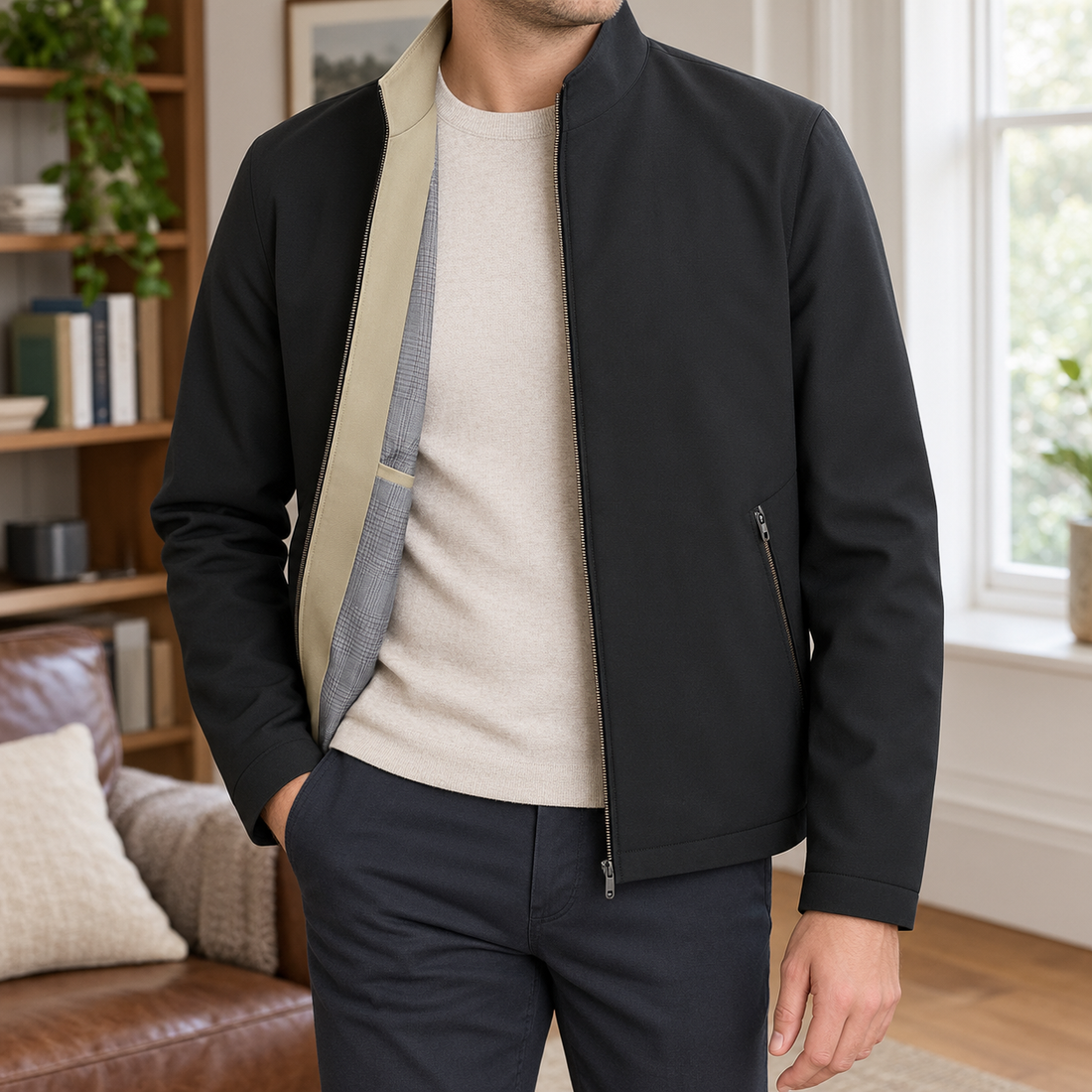 Anthony-York Stand Collar Jacket - Black Stand Collar