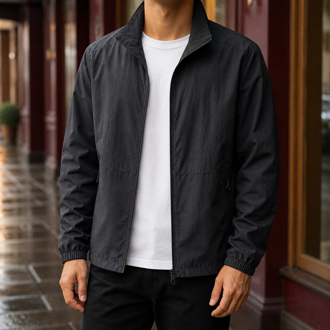 Matthias-Grant Stand Collar Jacket - Black