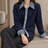 Zoe Denim Trim Cardigan - Navy Blue
