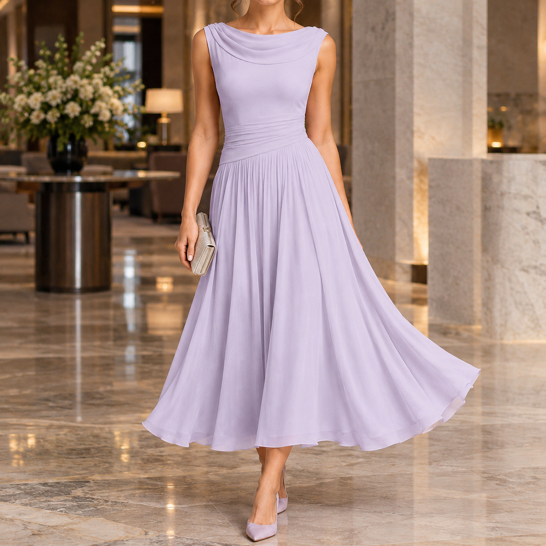 Calla-Grace Draped Midi Dress - Purple