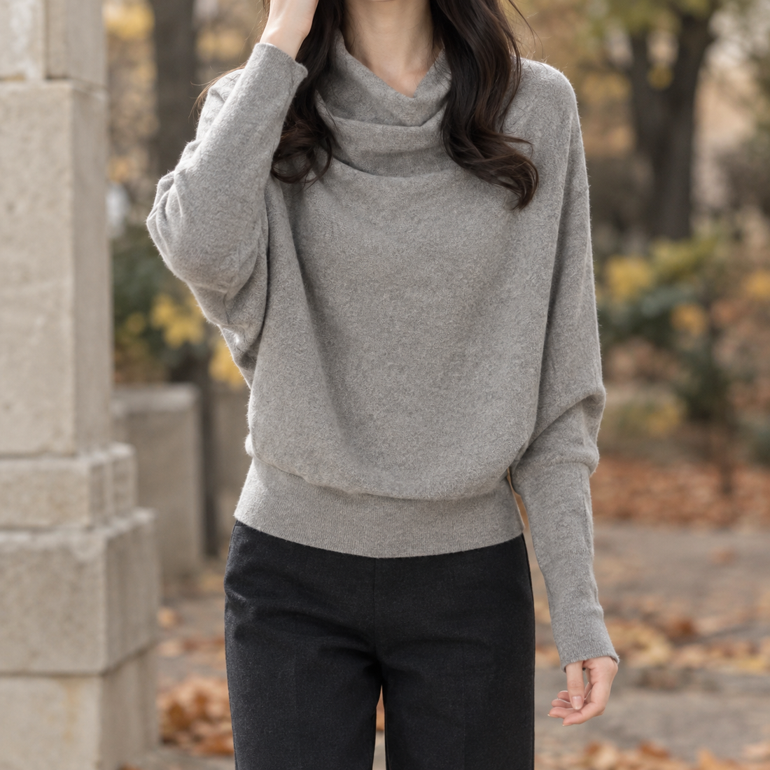 Solange-Grace Cowl Neck Sweater - Light Gray