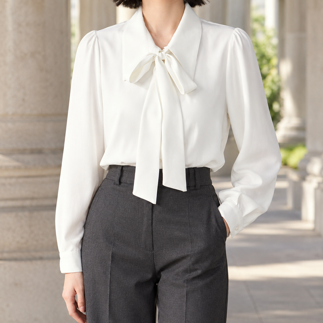Caroline Tie Neck Blouse - White