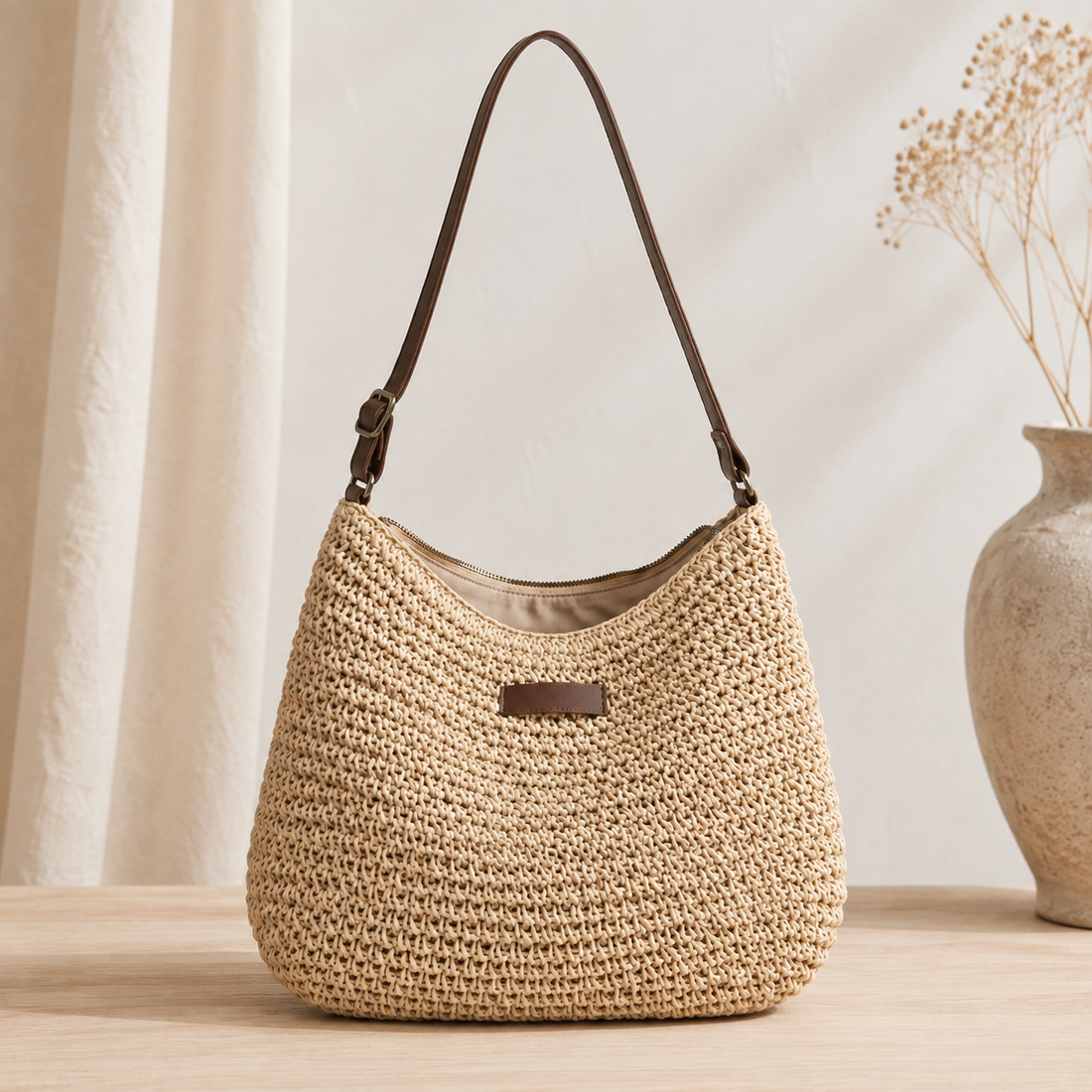 Carrera Woven Hobo Bag - Beige