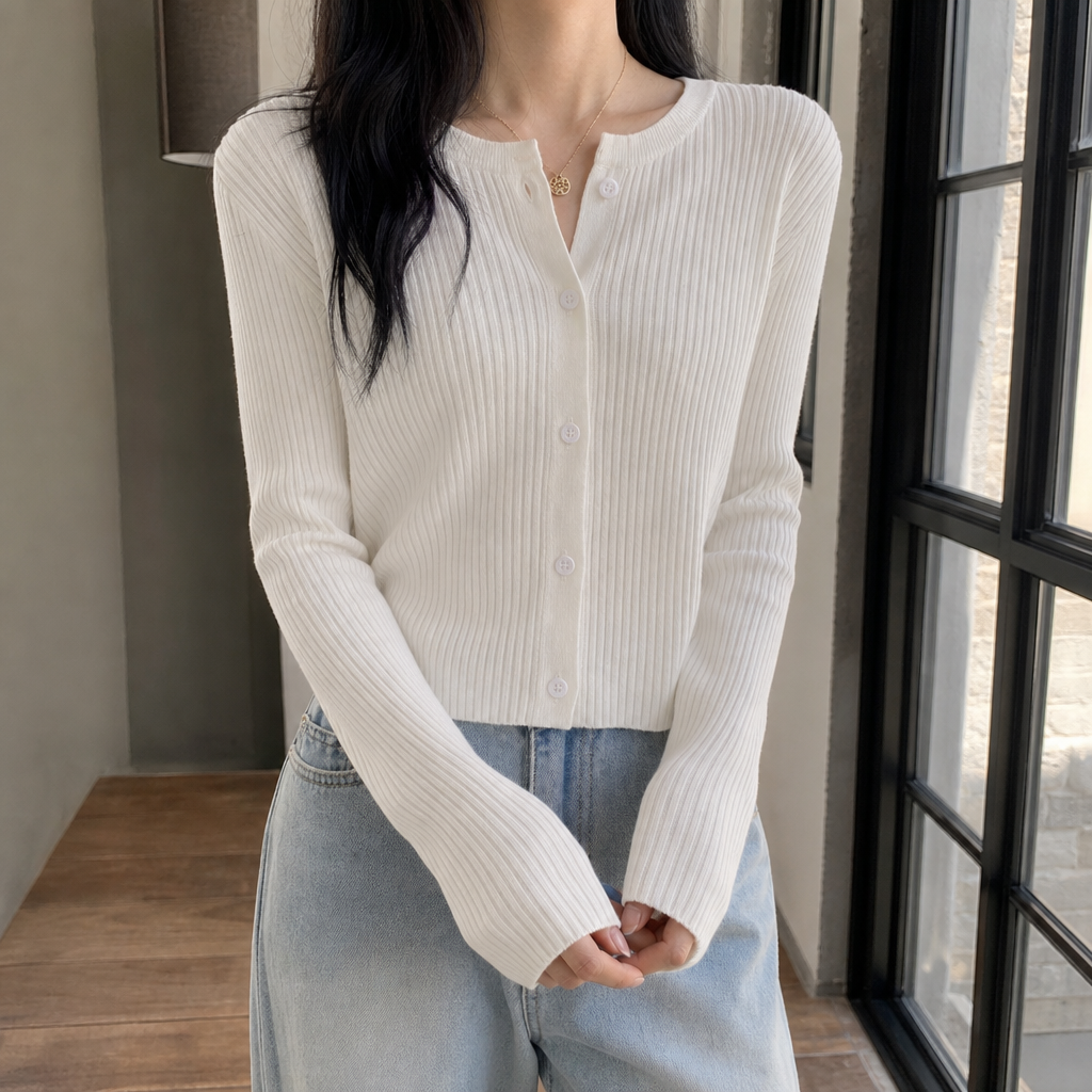 Ottilia Ribbed Cardigan - White