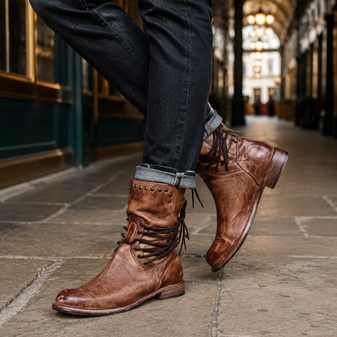Dalmasso Studded Ankle Boots - Brown