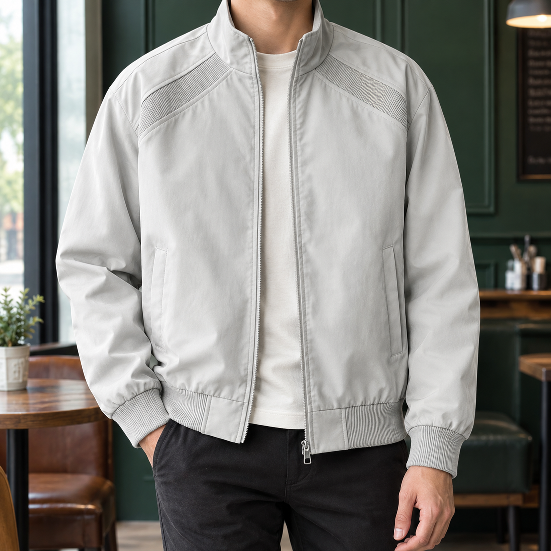 Ernest-Miles Ribbed Panel Jacket - Light Gray