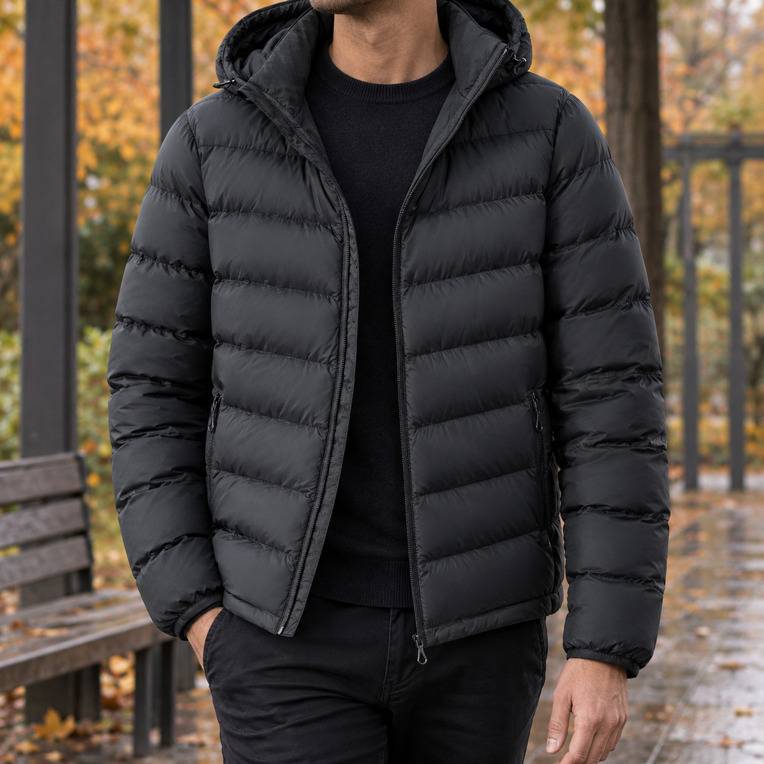 Sebastien-Ellis Hooded Puffer Jacket - Black
