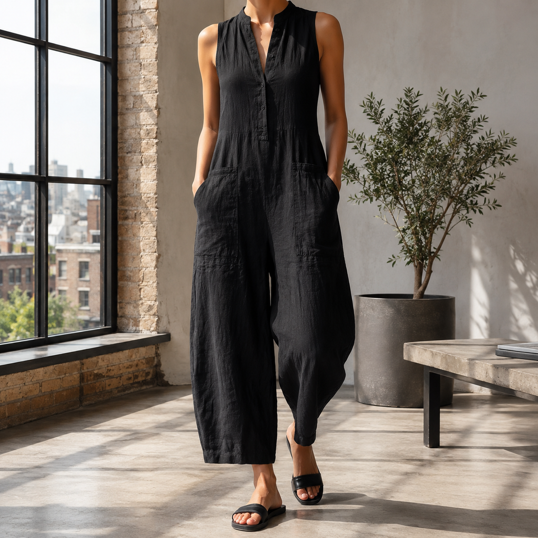 Aria-Belle Mandarin Jumpsuit - Black