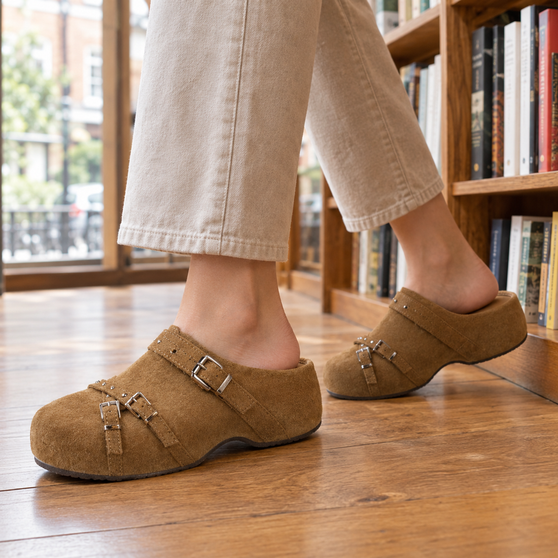 Vitale Buckle Mules - Khaki