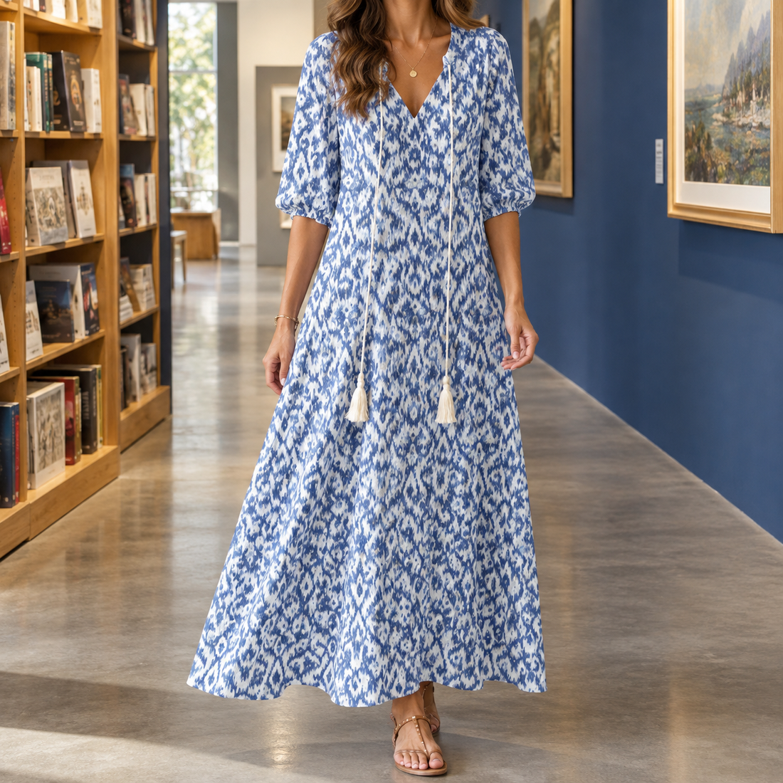 Sabrina Tassel Maxi Dress - Blue