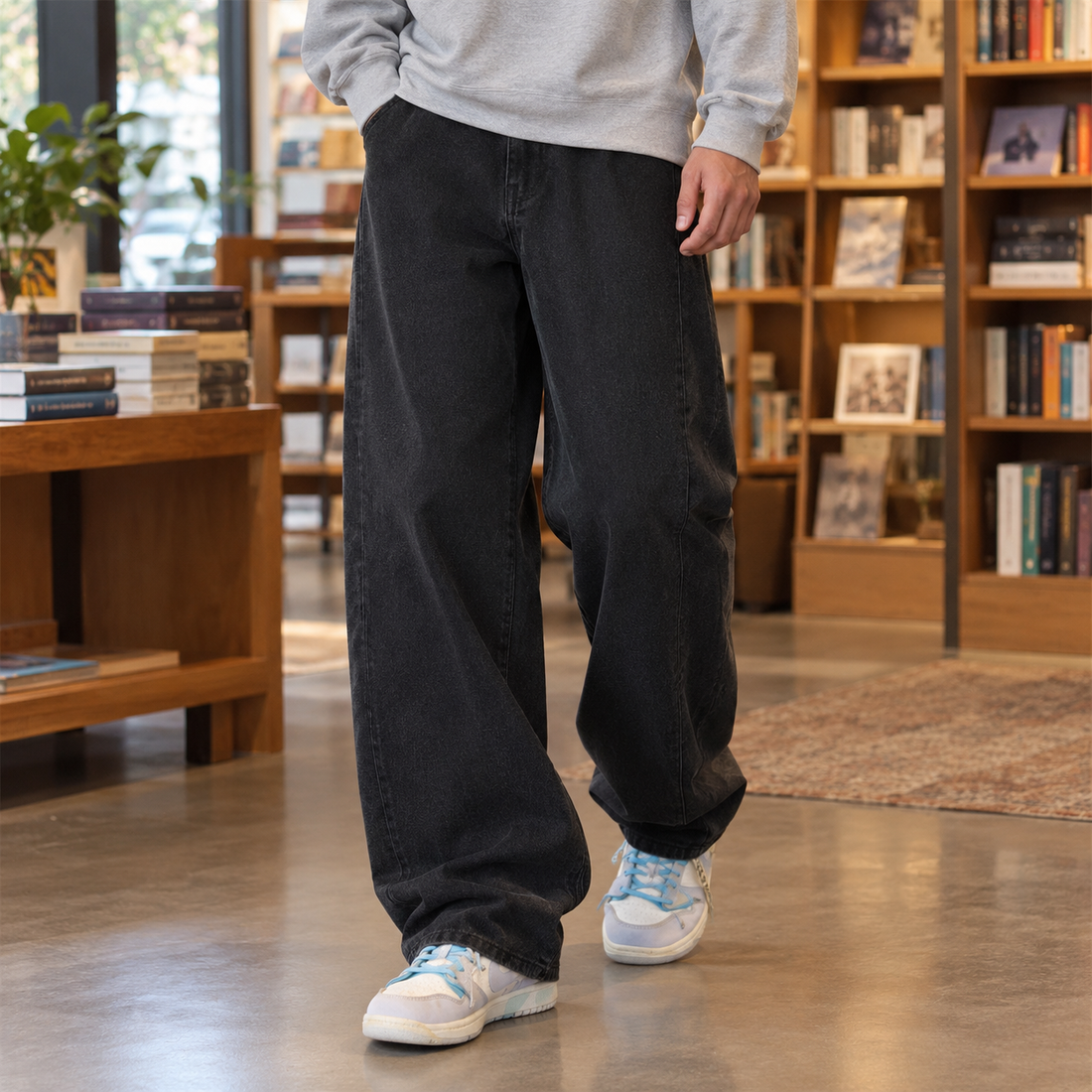 Caius-Grant Wide Leg Jeans - Black