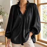 Katrina Ruffle Neck Blouse - Black