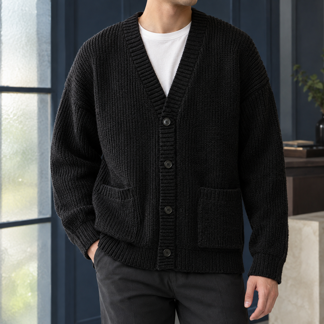 Freddie Ribbed Cardigan - Black