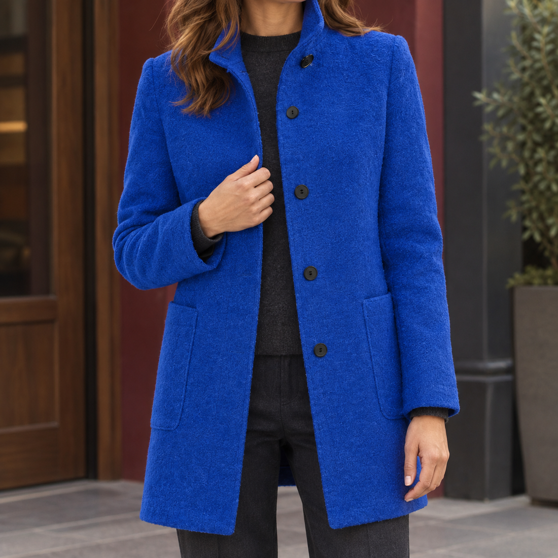 Becca Stand Collar Coat - Bright Blue