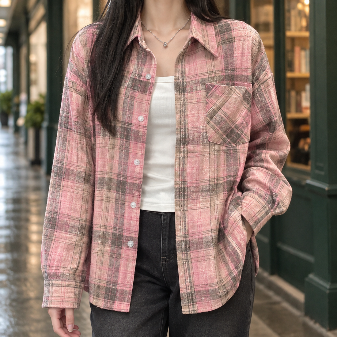 Bernadette-Claire Plaid Overshirt - Pink Plaid