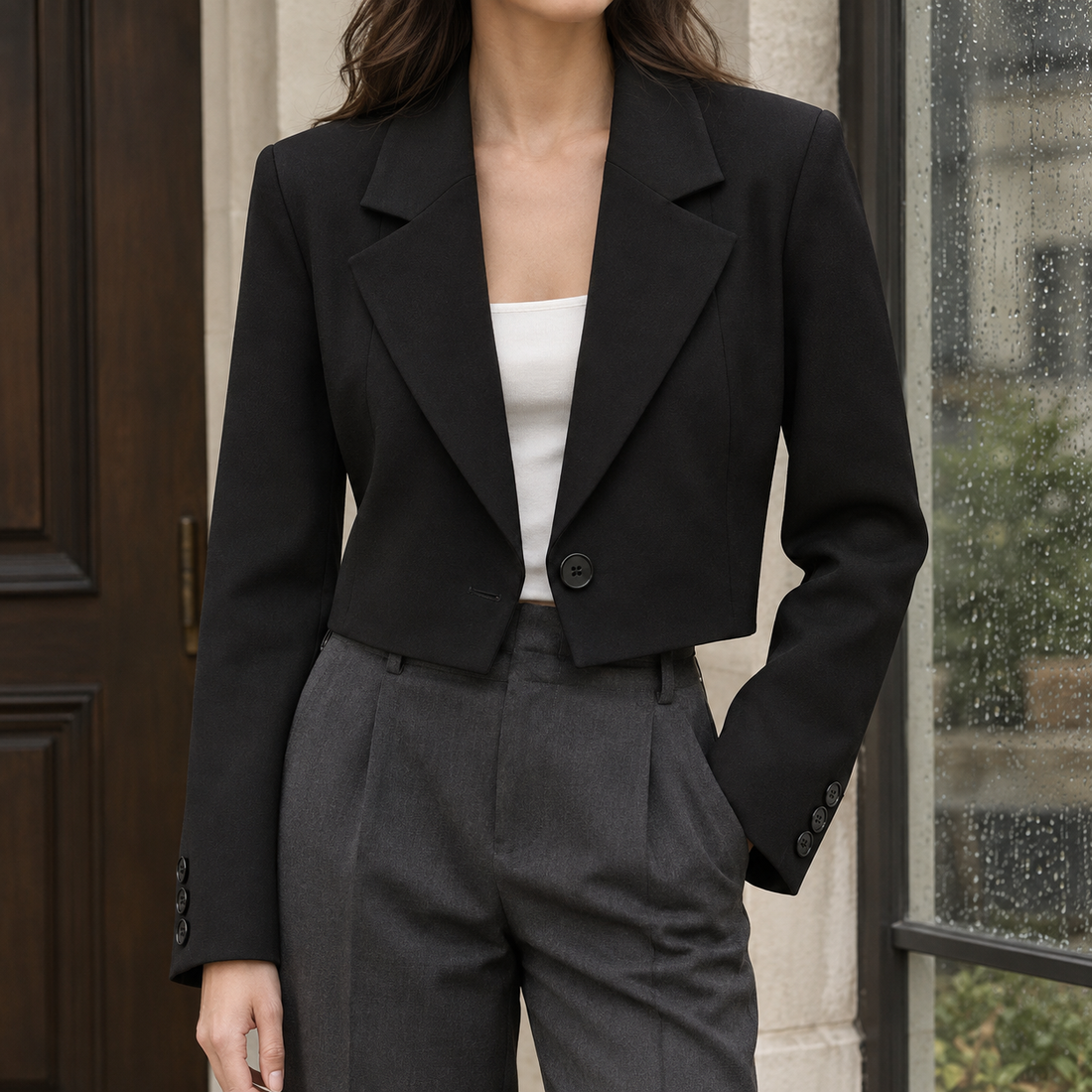 Soledad-Eve Cropped Blazer - One Short Black