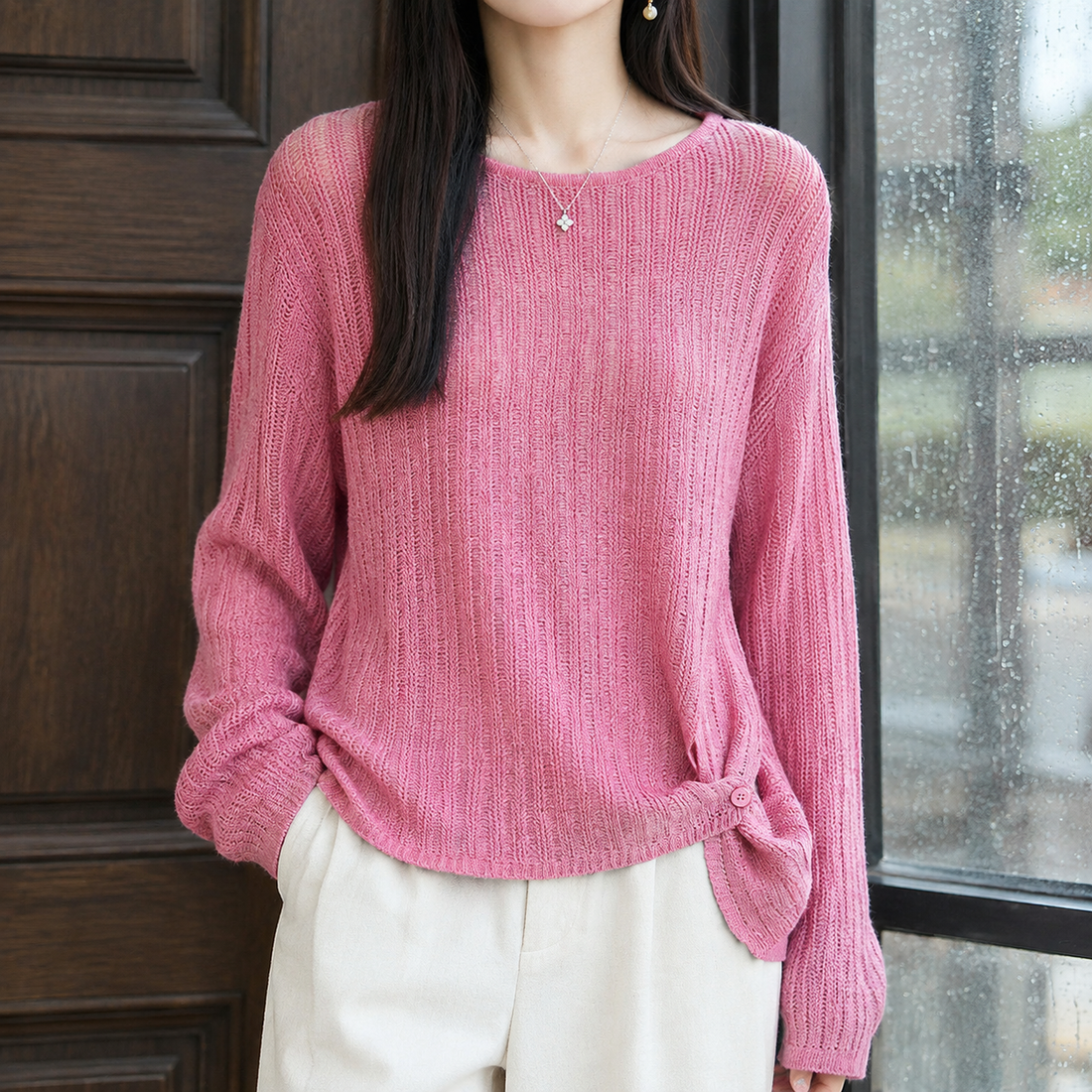 Liliana-Jane Crew Neck Sweater - Pink