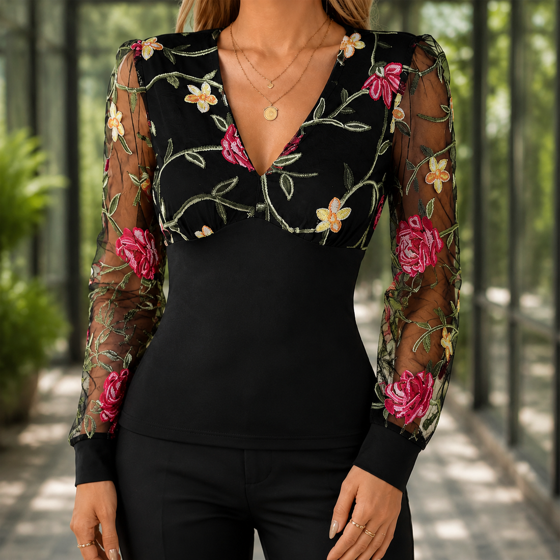 Cassia-Jade Embroidered Blouse - Blouse