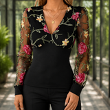 Cassia-Jade Embroidered Blouse - Blouse