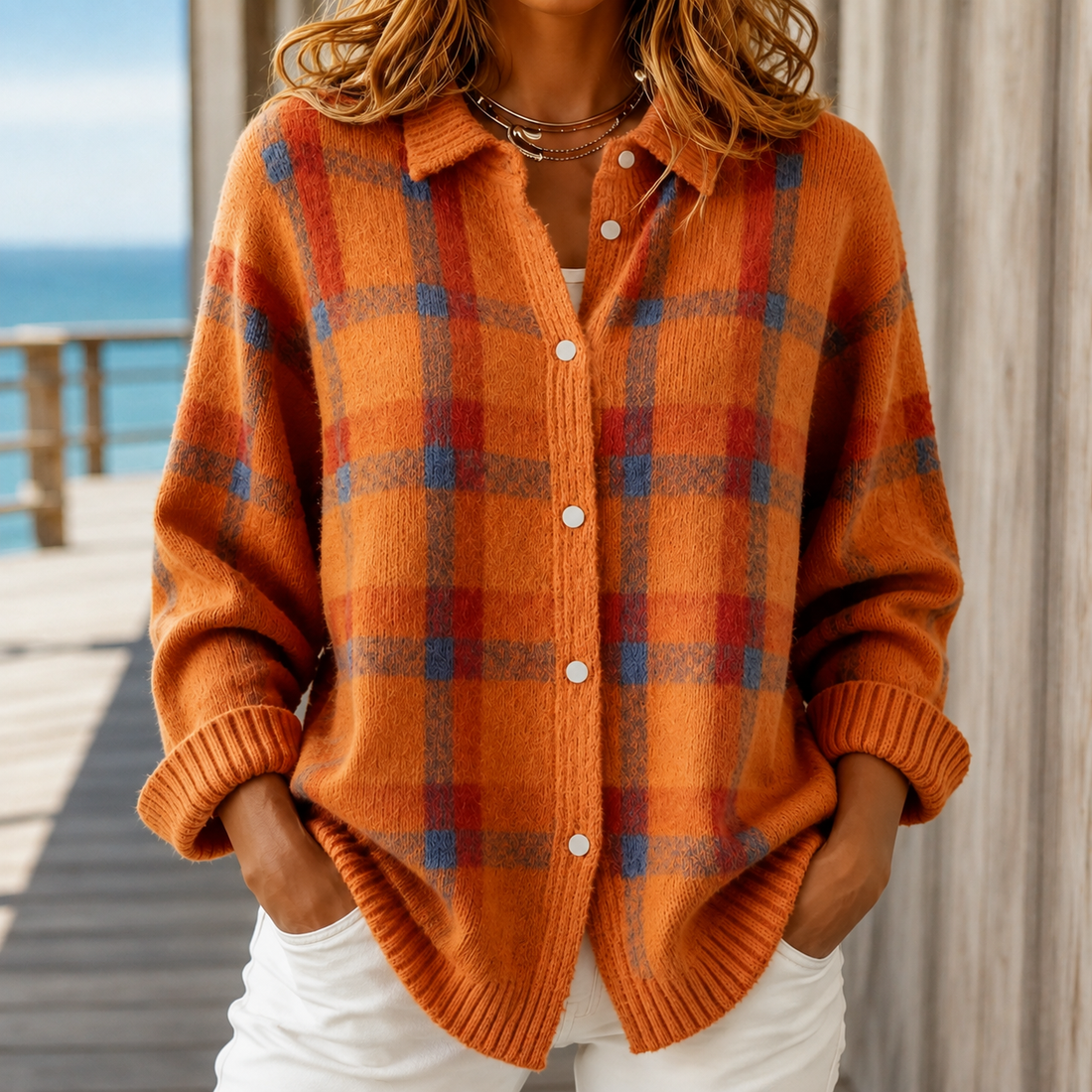 Anais-Jade Plaid Cardigan - Orange