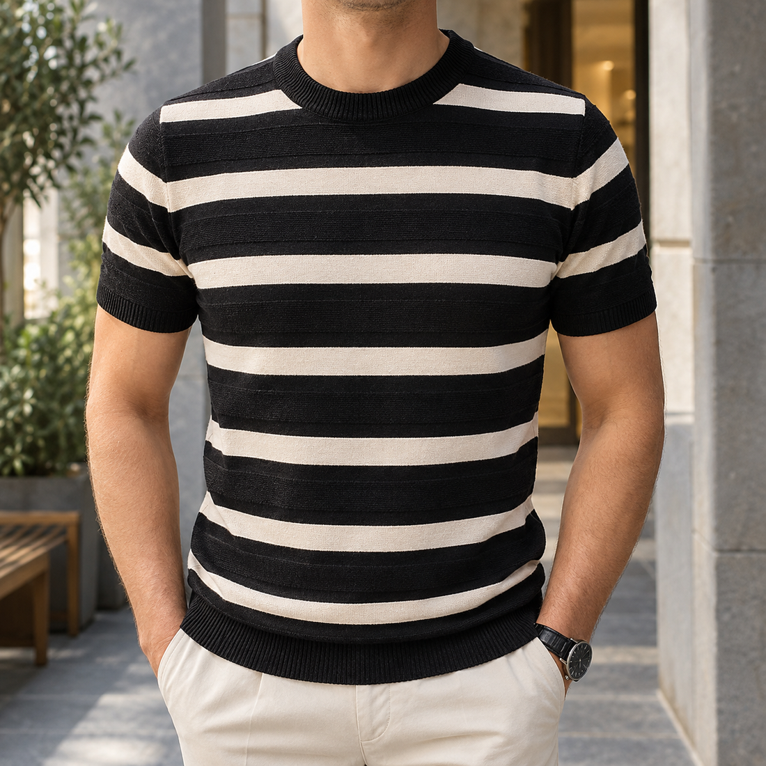 Simon Striped Sweater - Black Apricot