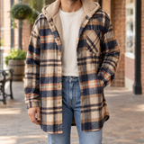 Fabian-Wren Hooded Plaid Jacket - Beige