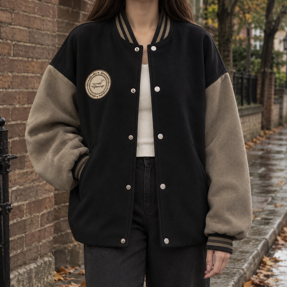 Solange-Pearl Varsity Jacket - Black