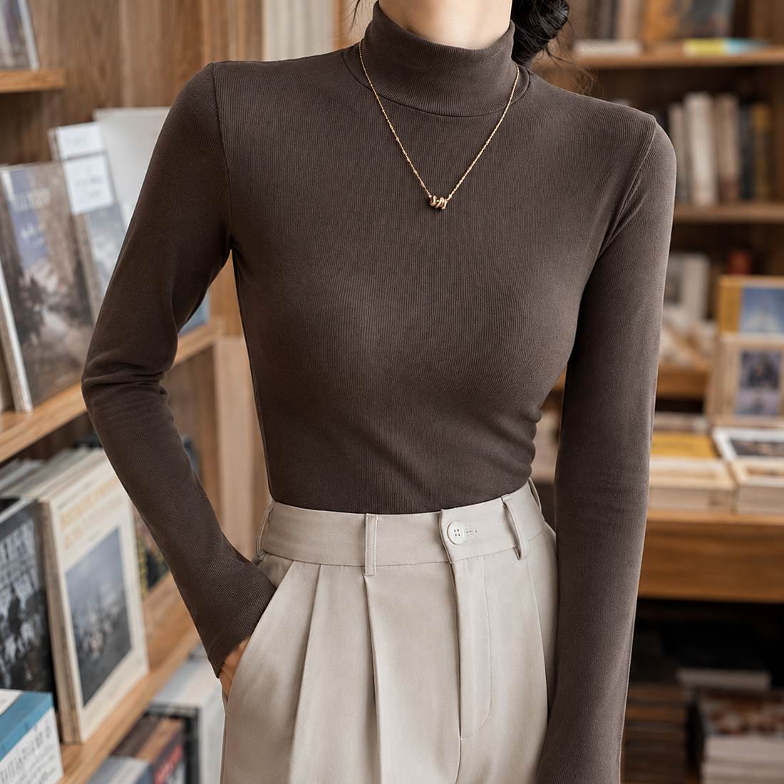 Alina Mock Neck Top - Coffee