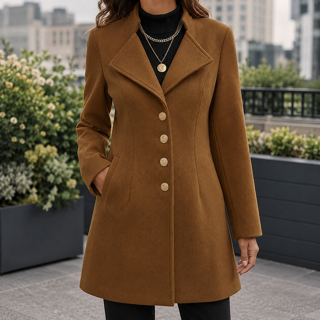 Giselle-Grace Wide Collar Coat - Brown