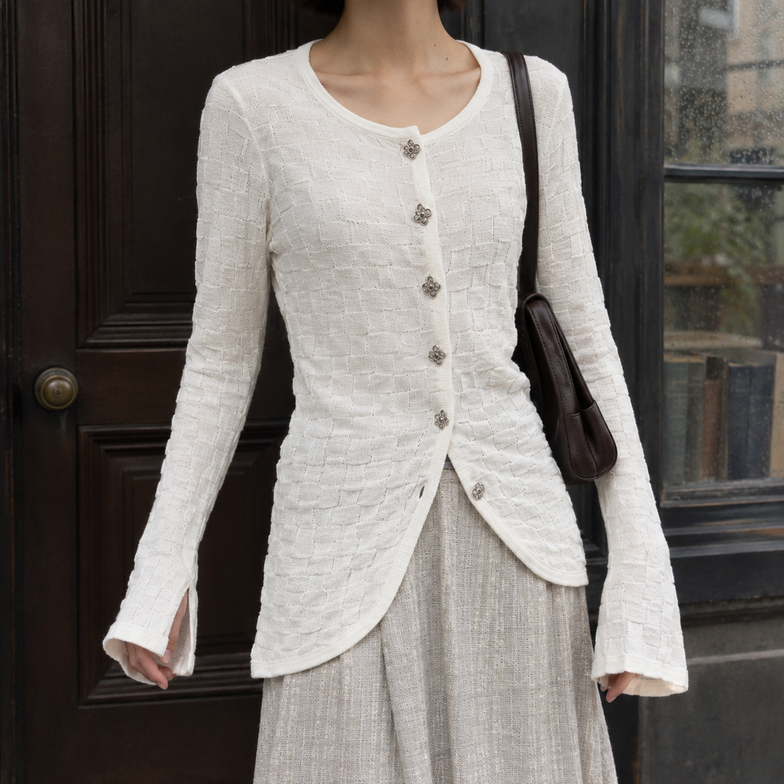 Bethany Textured Cardigan - Cream White