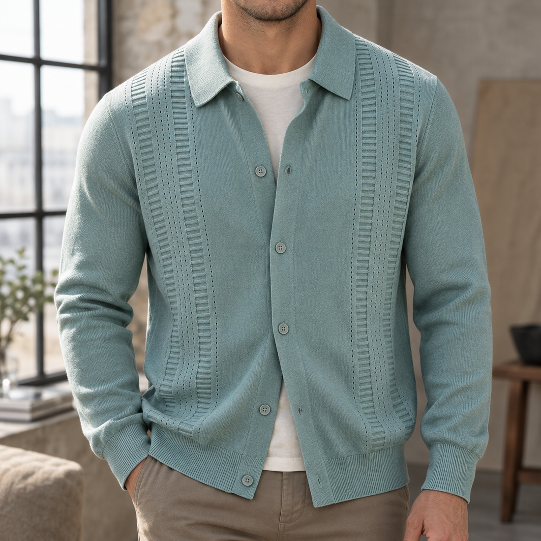Finnian-Dean Textured Cardigan - Mist Blue