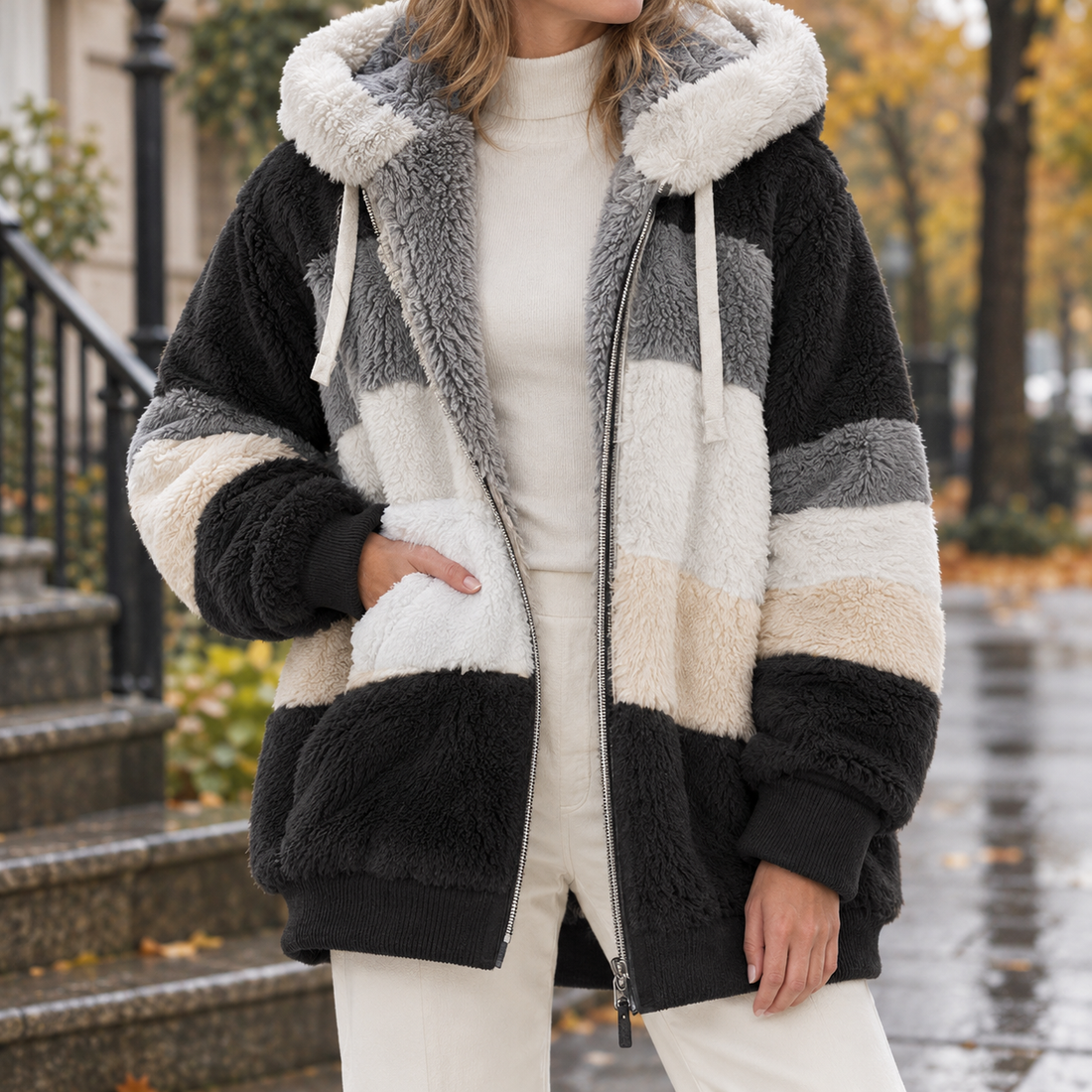 Lucia-Belle Patchwork Jacket - Black