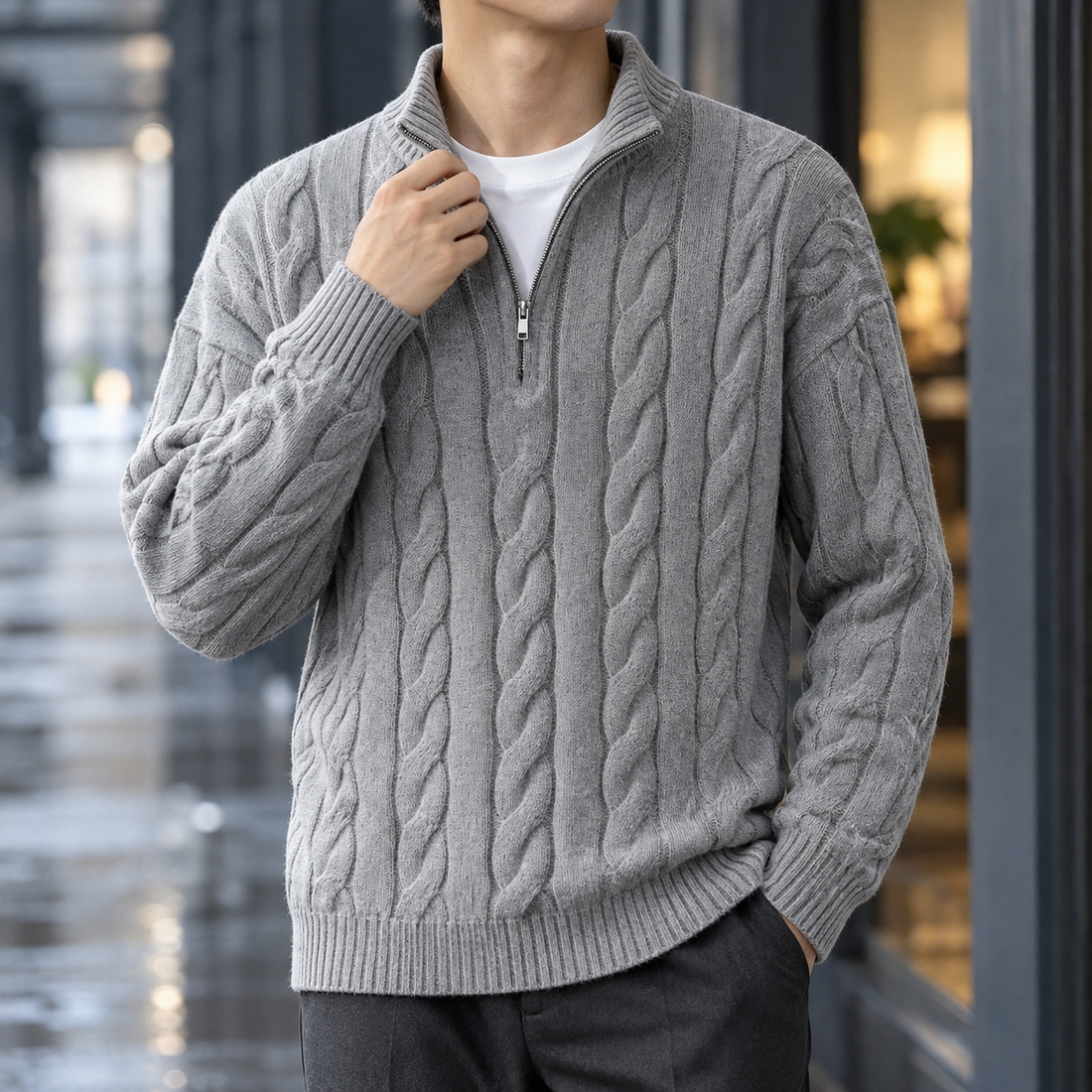 Noah Cable Knit Sweater - Gray
