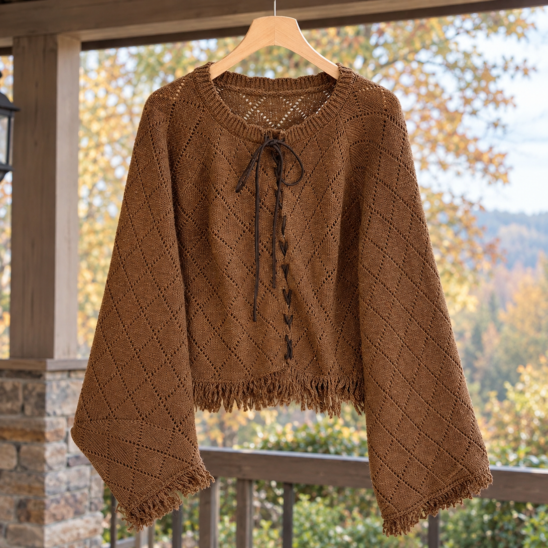 Alba-Marie Lace Up Sweater - Coffee