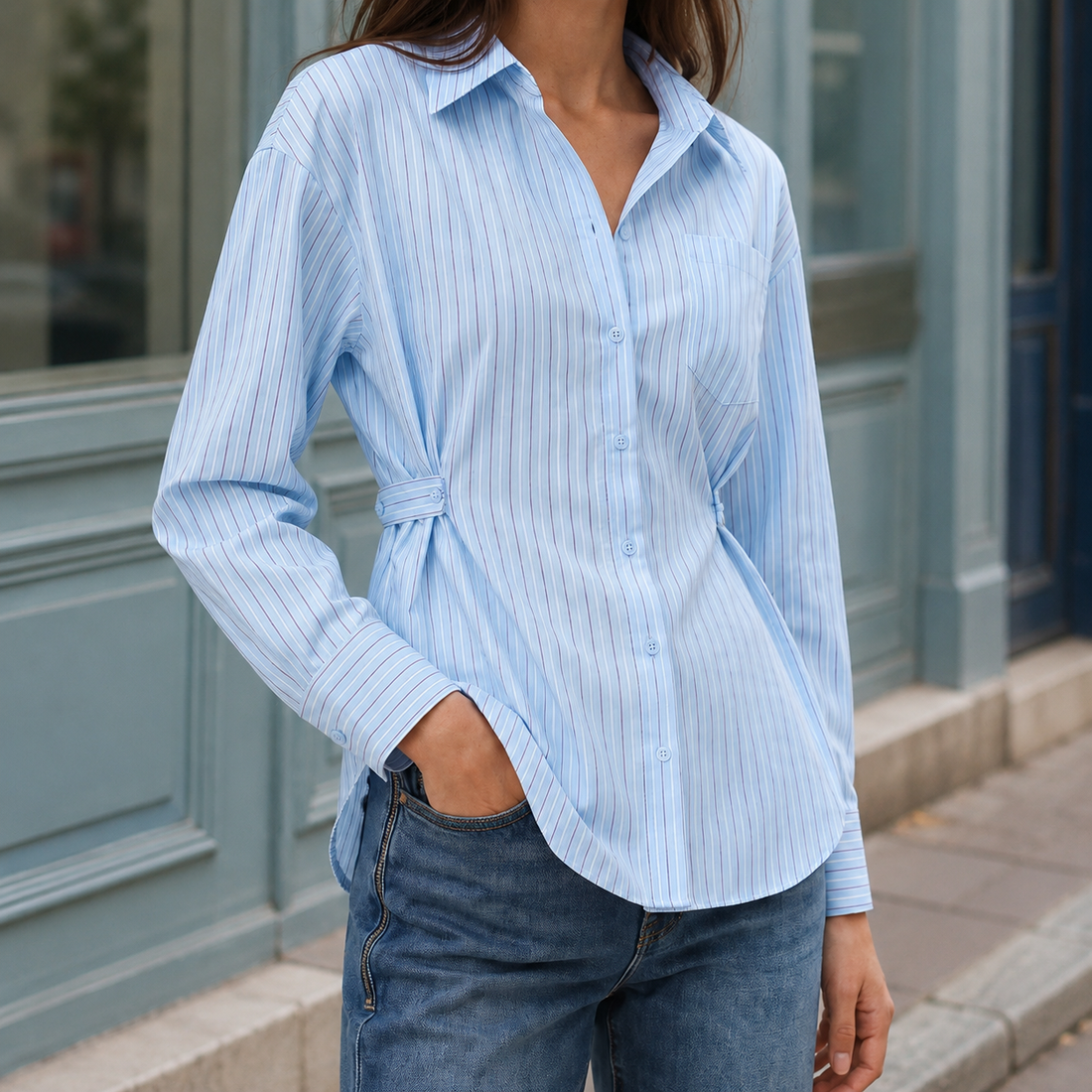 Talia Cinched Shirt - Blue