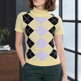 Flavia-Sage Argyle Top - Yellow