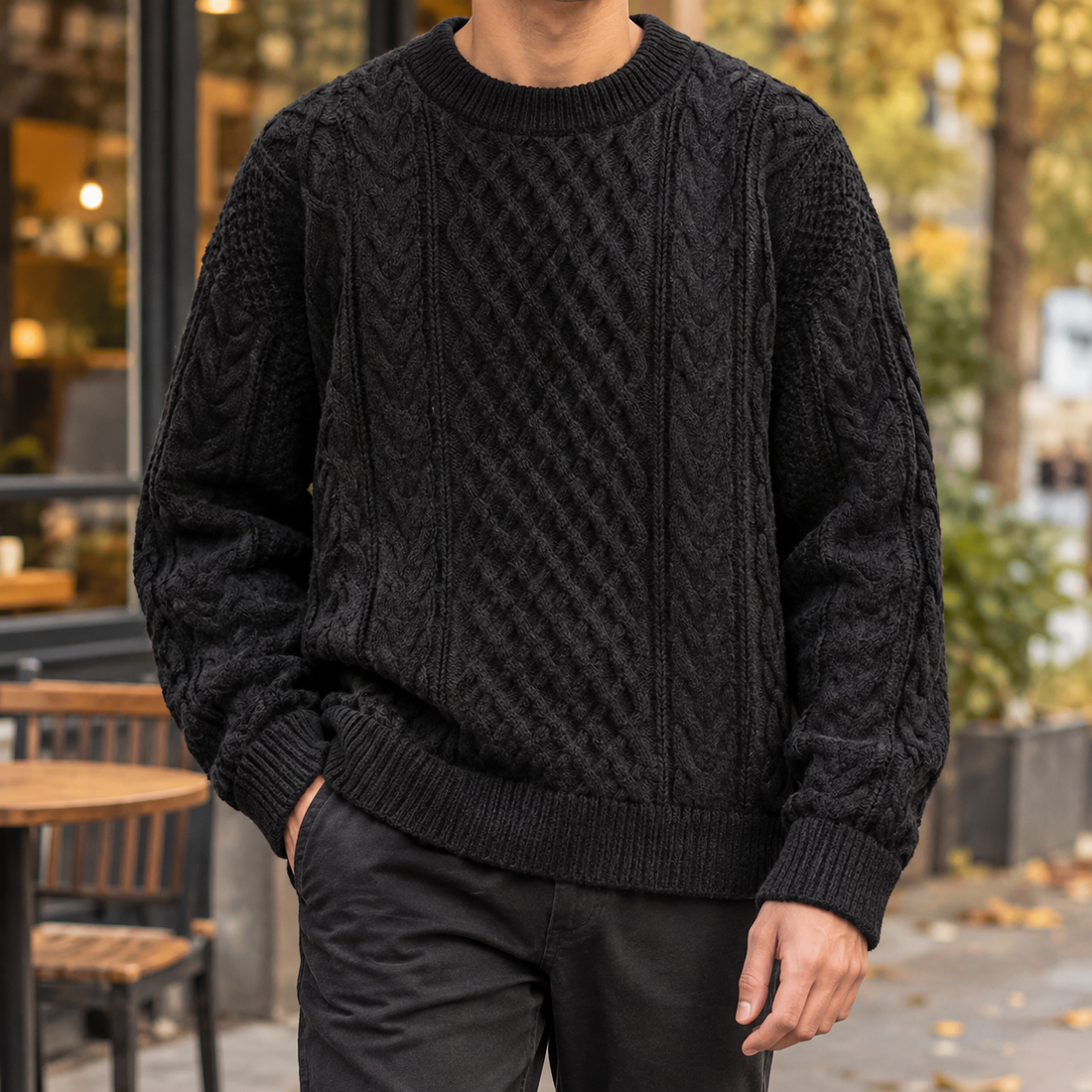 Louis-Wren Cable Knit Sweater - Black