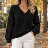 Solene-Pearl Openwork Sweater - Black