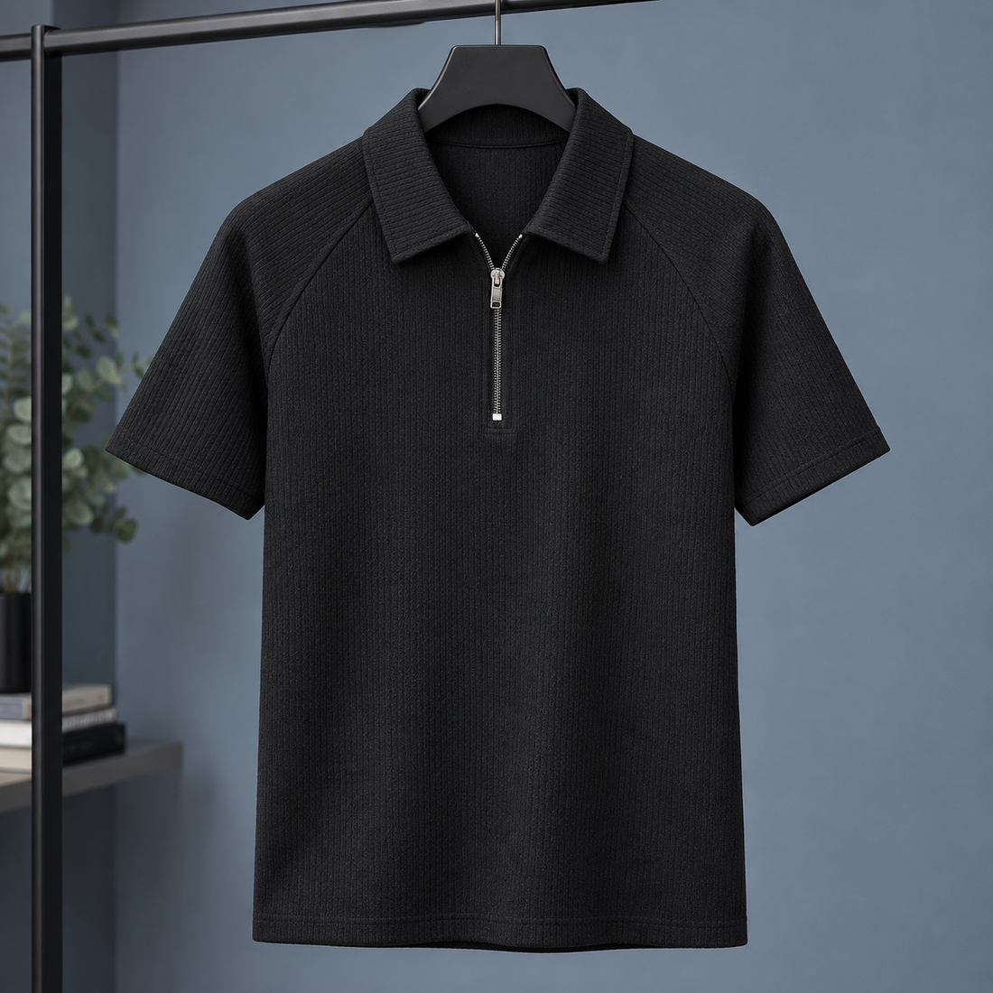 Boniface-Scott Zip Polo - Black