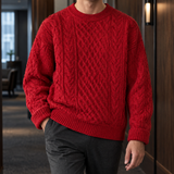 Holden-Hayes Cable Knit Sweater - Red Crew Neck