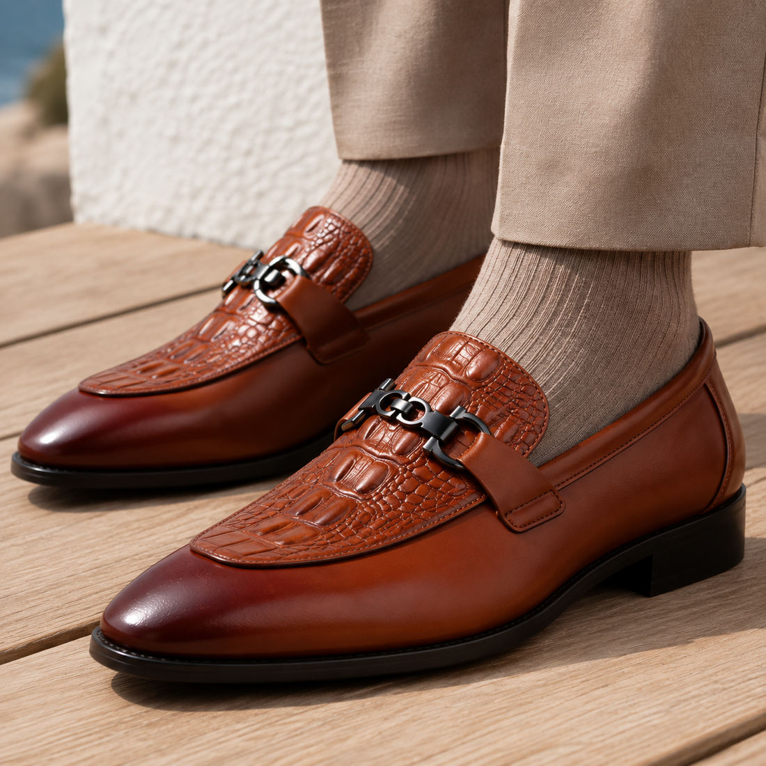 Leone Croc Loafers - Classic Brown