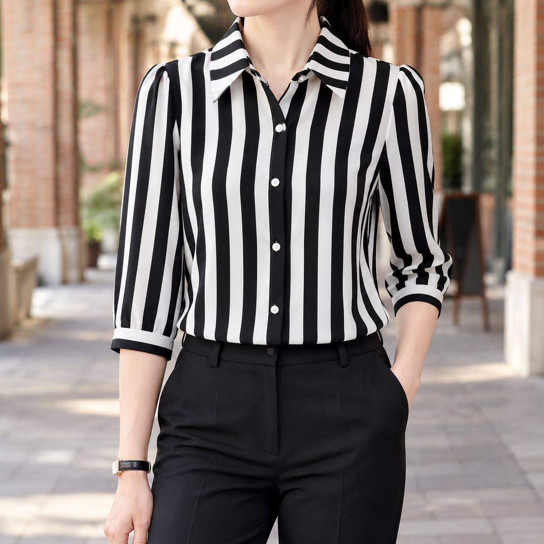 Ancelin Striped Blouse - White