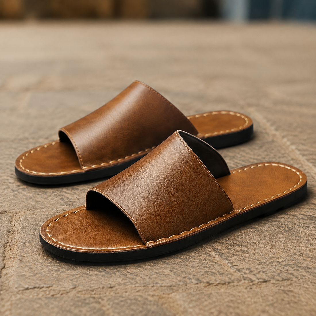 Siracusa Leather Slides - Brown