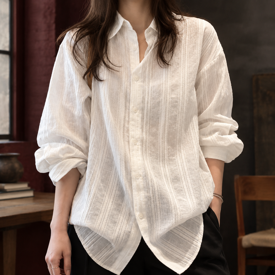 Aurore-Faye Textured Shirt - White