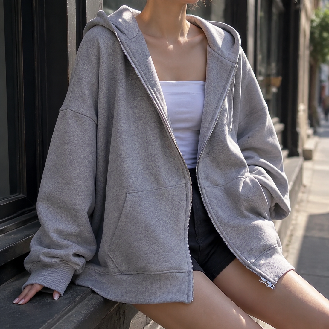 Jocasta Oversized Hoodie - Gray Fleece-lined