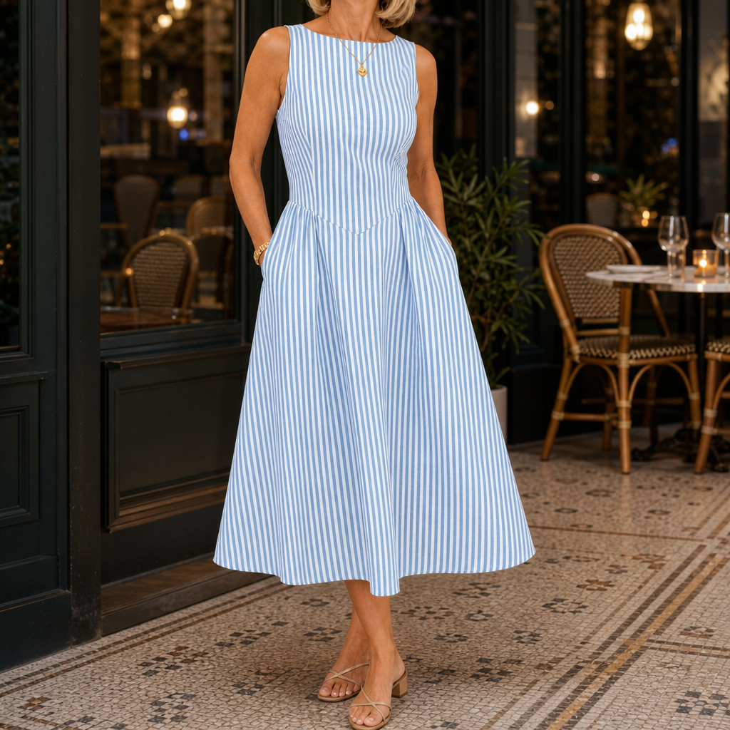 Isla-Skye Striped Midi Dress - Blue